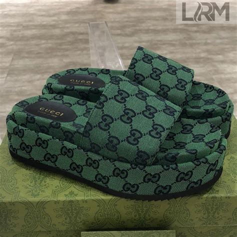 gucci slides gg print|green Gucci platform slides.